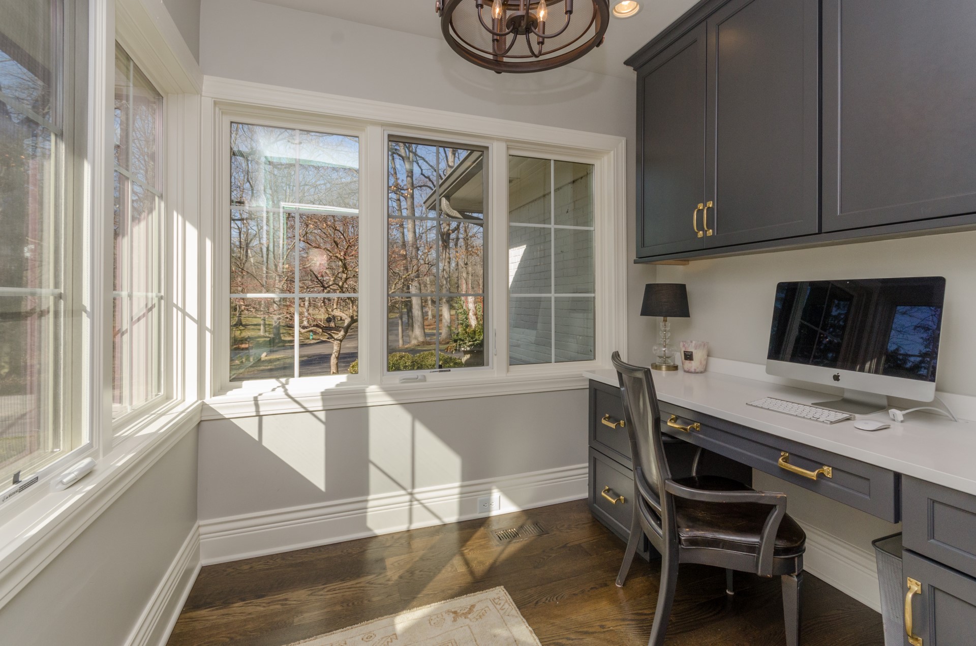 Painted built-in home office cabinetry, built by Trillium in Williams Creek